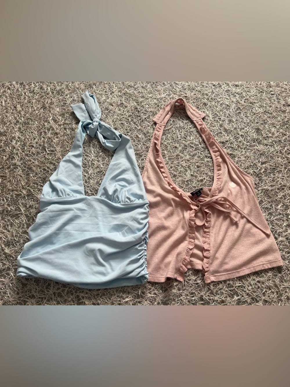 Women’s Pacsun Light Blue Halter Top & Pink Ruffle Halter Crop Tops Size S/M